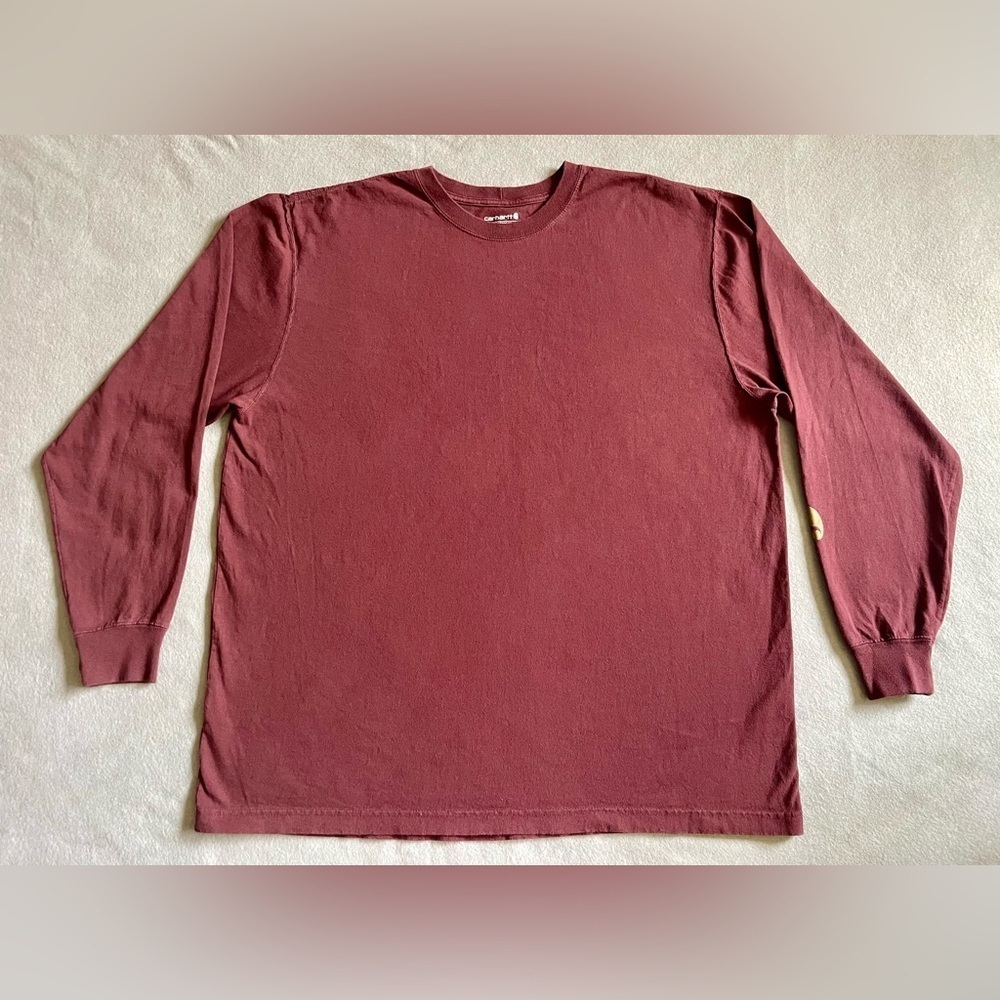 Carhartt Men’s Long Sleeve T Shirt Burgundy Heavyweight Loose Fit Size XL